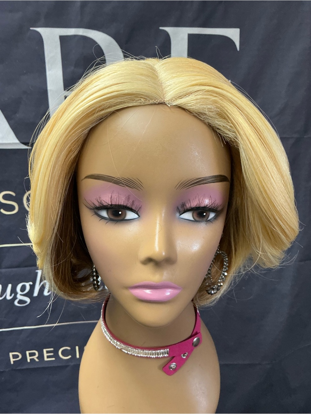 Honey Blonde Short Bob Lace Front Wig with Natural Center Part